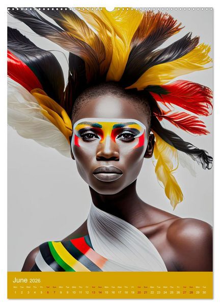 Produktbild: African beauties in a feather style (High Quality Premium Wall Calendar 2026 DIN A2 portrait),CALVENDO 12 Month Wall Calendar