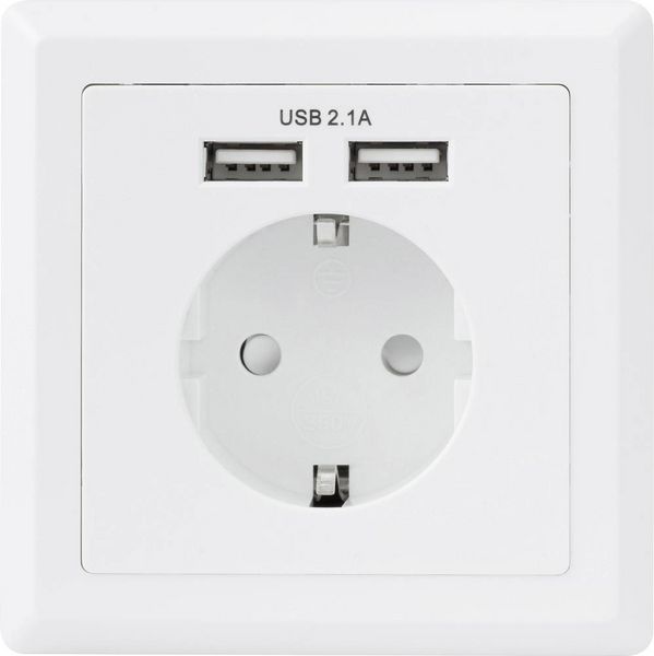 Produktbild: Sygonix SY-5045294 Einbau-Steckdose erh&ouml;hter Ber&uuml;hrungsschutz, mit USB-Ladeausgang IP20 Wei&szlig;