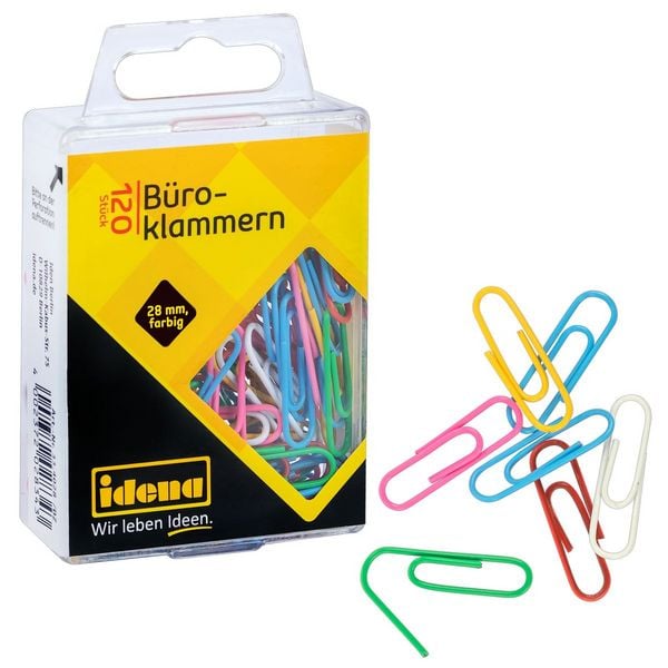Idena Büroklammern aus Metall kunststoffummantelt mehrfarbig 120 Stück Hängebox