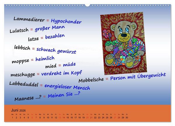 Produktbild: De Hessisch-Kalenner - hessisch babbele lerne in aam Johr (Wandkalender 2026 DIN A2 quer), CALVENDO Monatskalender