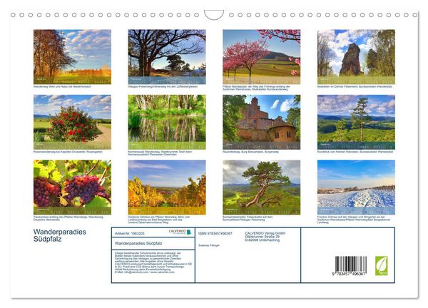 Produktbild: Wanderparadies S&uuml;dpfalz (Wandkalender 2026 DIN A3 quer), CALVENDO Monatskalender