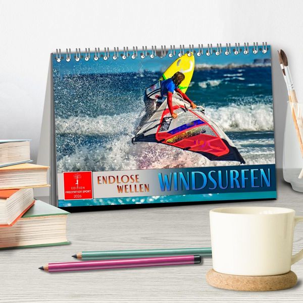 Produktbild: Windsurfen - endlose Wellen (Tischkalender 2026 DIN A5 quer), CALVENDO Monatskalender