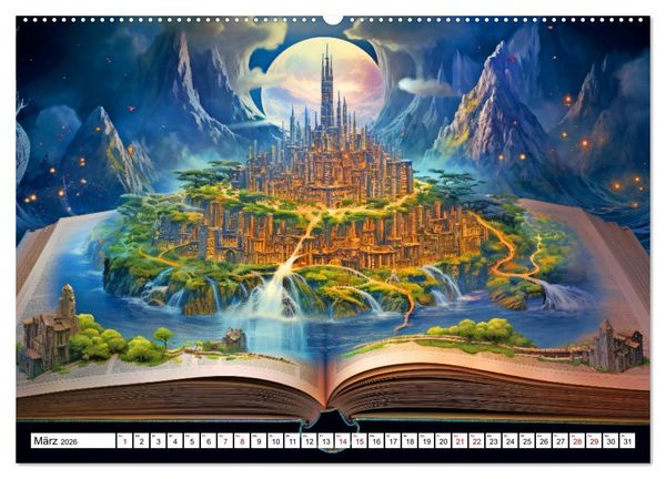 Produktbild: Mystische Welten - Mit B&uuml;chern die Grenzen der Phantasie erweitern (hochwertiger Premium Wandkalender 2026 DIN A2 quer), Kunstdruck in Hochglanz