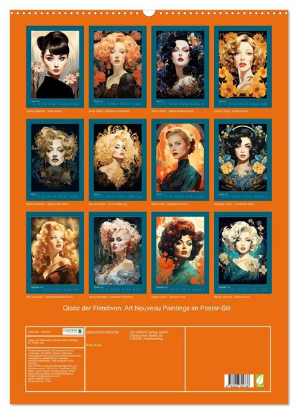 Produktbild: Glanz der Filmdiven. Art Nouveau Paintings im Poster-Stil (Wandkalender 2026 DIN A2 hoch), CALVENDO Monatskalender