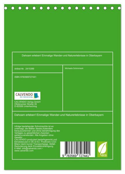 Produktbild: Dahoam erleben! Einmalige Wander-und Naturerlebnisse in Oberbayern (Tischkalender 2027 DIN A5 hoch), CALVENDO Monatskalender