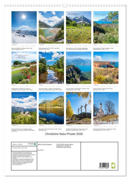 Produktbild: Christliche Natur-Poster 2026 (Wandkalender 2026 DIN A2 hoch), CALVENDO Monatskalender