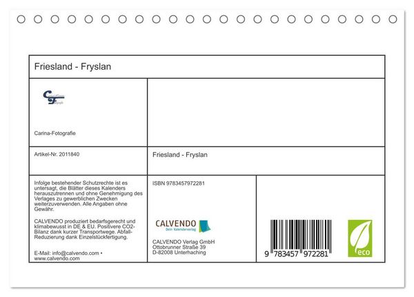 Produktbild: Friesland - Fryslan (Tischkalender 2026 DIN A5 quer), CALVENDO Monatskalender