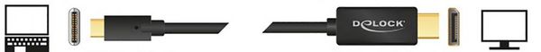 Produktbild: Delock USB-C&reg; / DisplayPort Adapterkabel USB-C&reg; Stecker, DisplayPort Stecker 2.00 m Schwarz 85256 vergoldete Steckkontakte USB-C&reg;-Displaykabel