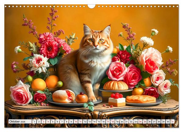 Produktbild: Klassische Katzenportr&auml;ts - Katzen in opulenten Stillleben (Wandkalender 2026 DIN A3 quer), CALVENDO Monatskalender