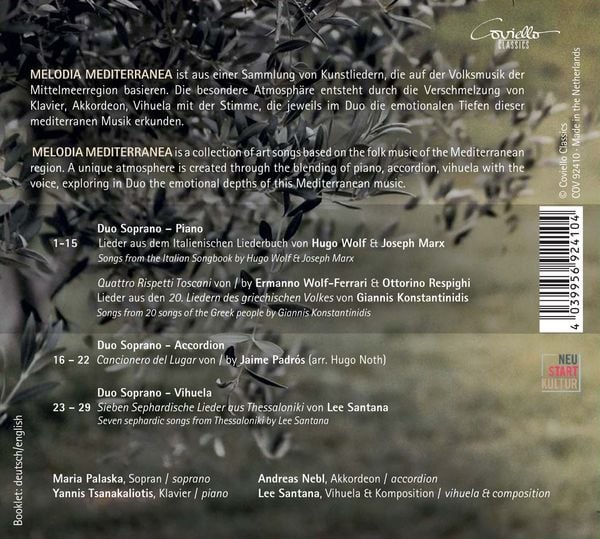 Produktbild: Melodia Mediterranea - Folk songs into Art songs