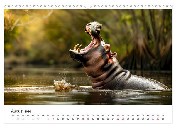 Produktbild: Flusspferde - Hippopotamus amphibius (Wandkalender 2026 DIN A3 quer), CALVENDO Monatskalender