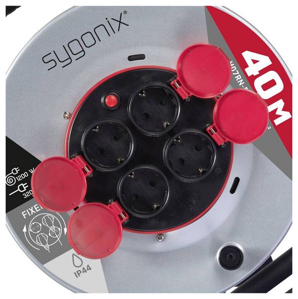 Produktbild: Sygonix SY-10236111 Kabeltrommel 40m Schwarz Schutzkontakt-Stecker