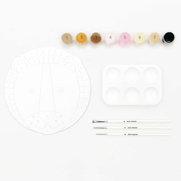 Malen nach Zahlen Set, Löwe,, Inhalt: 1 Malkarton, 8 Acrylfarben für ein Motiv, 3 Pinsel, 1 Malpalette