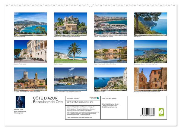 Produktbild: C&Ocirc;TE D&rsquo;AZUR Bezaubernde Orte (hochwertiger Premium Wandkalender 2026 DIN A2 quer), Kunstdruck in Hochglanz