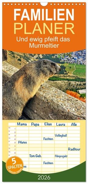 Produktbild: Familienplaner 2026 - Und ewig pfeift das Murmeltier mit 5 Spalten (Wandkalender, 21 x 45 cm) CALVENDO