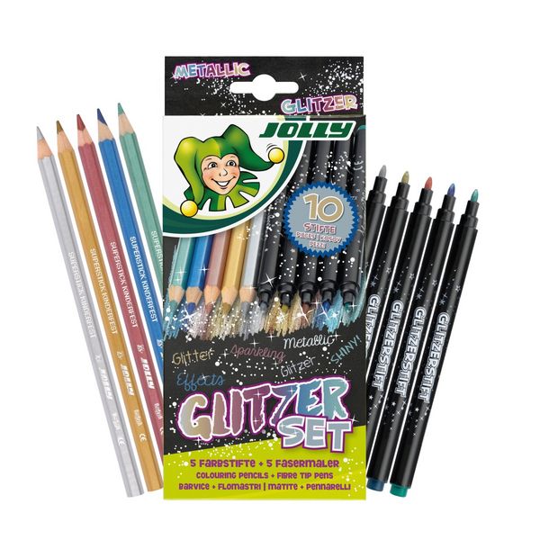 Produktbild: JOLLY Buntstifte Glitzerset Farbstifte und Fasermaler, 10er Set
