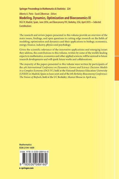 Produktbild: Modeling, Dynamics, Optimization and Bioeconomics III
