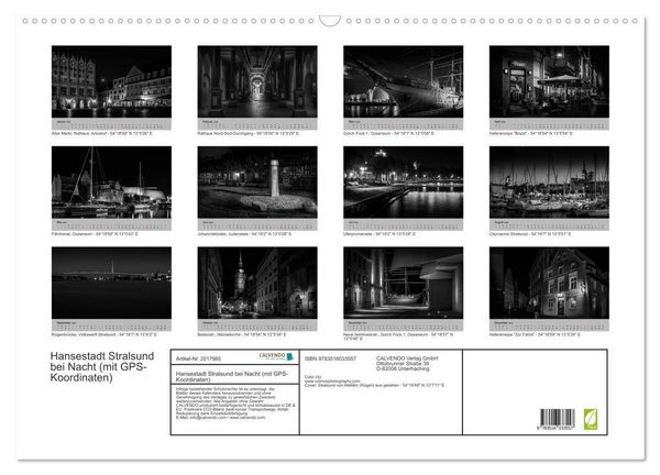 Produktbild: Hansestadt Stralsund bei Nacht (mit GPS-Koordinaten) (Wandkalender 2026 DIN A2 quer), CALVENDO Monatskalender