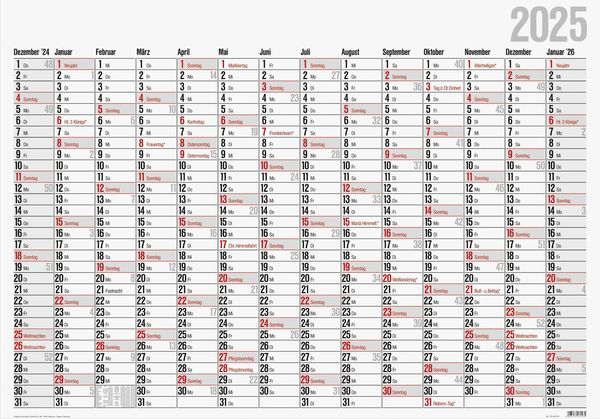 Rido/idé 7033660005 Plakatkalender Modell Office I (2025)| 1 Seite = 14 Monate