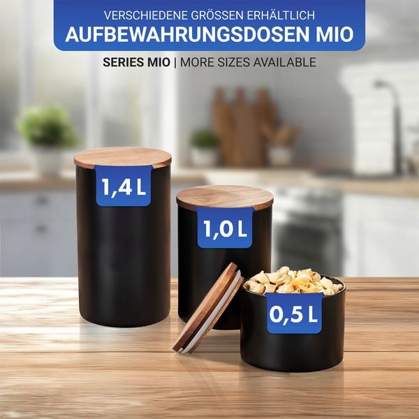 Produktbild: Vorratsdose Mod. Mio Schwarz 1,4 L, Vorratsbeh&auml;lter aus Borosilikatglas mit Deckel