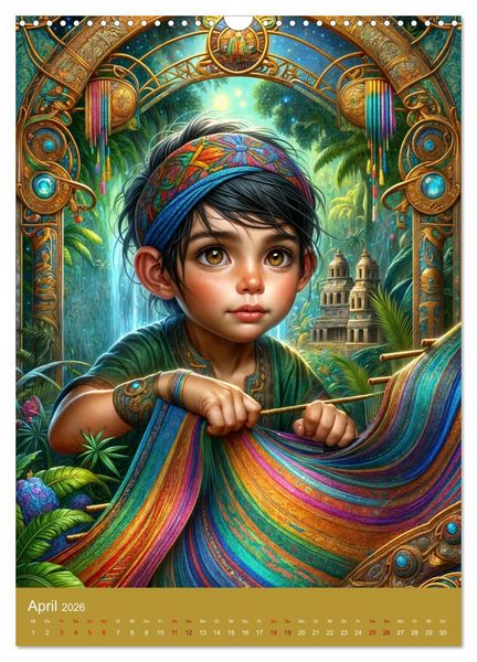 Produktbild: Regenwaldkinder - Ein vom Leben der Mayas inspierter Kinderkalender (Wandkalender 2026 DIN A3 hoch), CALVENDO Monatskalender