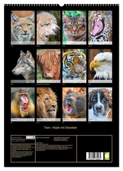 Produktbild: Tiere - K&ouml;pfe mit Charakter (hochwertiger Premium Wandkalender 2026 DIN A2 hoch), Kunstdruck in Hochglanz