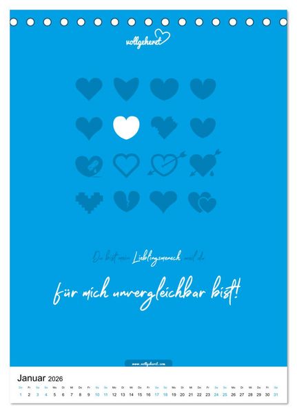 Produktbild: vollgeherzt: Lieblingsmensch-Kalender - Der Wandkalender als Geschenk f&uuml;r ganz besondere Menschen (Tischkalender 2026 DIN A5 hoch), CALVENDO Monatskalender