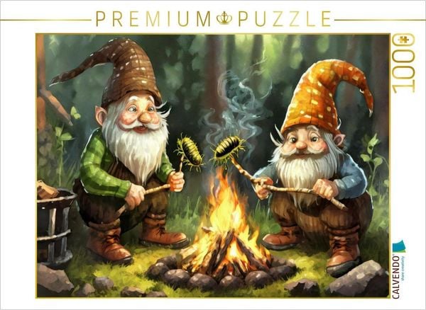 CALVENDO Puzzle Wichtel grillen Kellerasseln am Feuer | 1000 Teile Lege-Größe 64x48cm Foto-Puzzle für glückliche Stunden