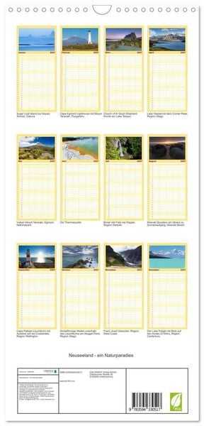 Produktbild: Familienplaner 2027 - Neuseeland - ein Naturparadies mit 5 Spalten (Wandkalender, 21 x 45 cm) CALVENDO