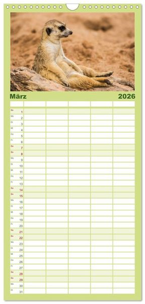 Produktbild: Familienplaner 2026 - Erdm&auml;nnchen mit 5 Spalten (Wandkalender, 21 x 45 cm) CALVENDO