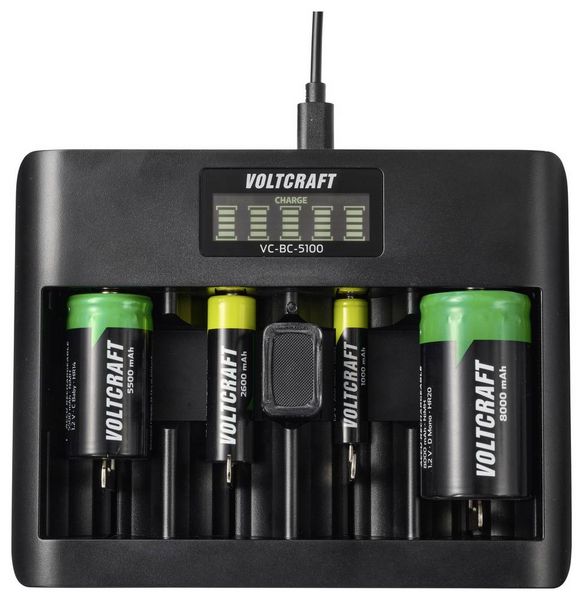 Produktbild: VOLTCRAFT VC-BC-5100 Rundzellen-Ladeger&auml;t NiMH, LiIon Mignon (AA), Micro (AAA), Baby (C), Mono (D), 9 V Block