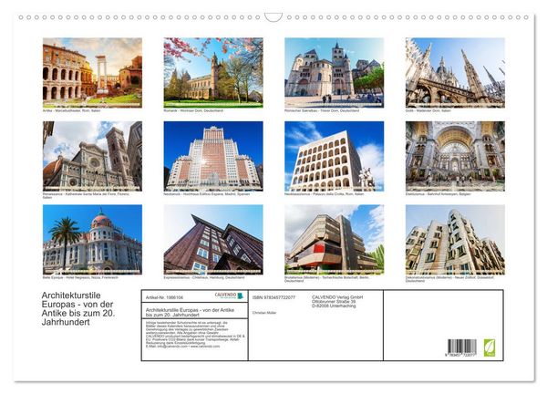 Produktbild: Architekturstile Europas - von der Antike bis zum 20. Jahrhundert (Wandkalender 2026 DIN A2 quer), CALVENDO Monatskalender