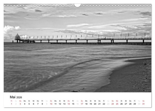 Produktbild: Ostseebad Zingst - Impressionen in Schwarz-Wei&szlig; (Wandkalender 2026 DIN A3 quer), CALVENDO Monatskalender