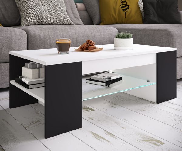 Produktbild: Holz Sofatisch Couchtisch Schublade Glas Tunas