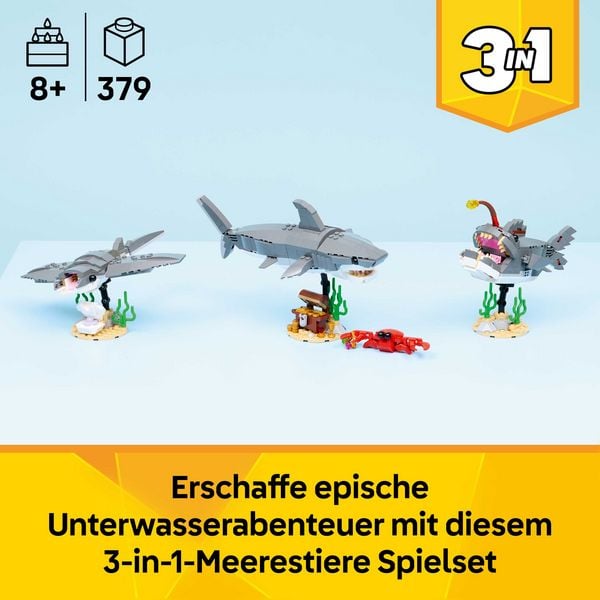Produktbild: LEGO Creator 3-in-1-Set 31381 Wilder Hai mit Schatztruhe, Geschenk ab 8