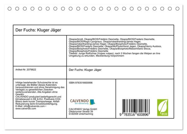 Produktbild: Der Fuchs: Kluger J&auml;ger (Tischkalender 2026 DIN A5 quer), CALVENDO Monatskalender