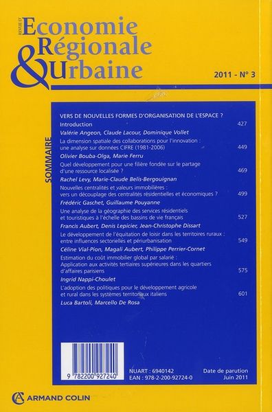 Produktbild: Revue D Economie Regionale et Urbaine T.3; Vers de Nouvelles Formes