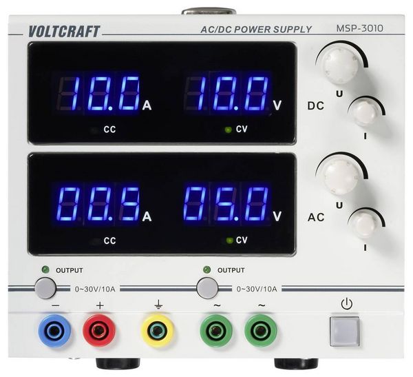 Produktbild: VOLTCRAFT MSP-3010 Labornetzger&auml;t, einstellbar geregelt AC und DC 0 - 30 V 0 - 10 A 2x 300 W Buchse 4 mm Anzahl Ausg&auml;nge 2 x