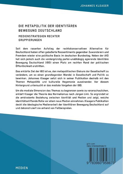 Produktbild: Die Metapolitik der Identit&auml;ren Bewegung Deutschland. Medienstrategien rechter Gruppierungen