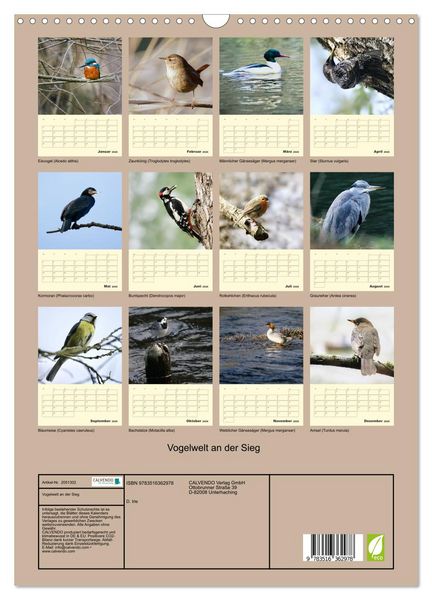 Produktbild: Vogelwelt an der Sieg (Wandkalender 2026 DIN A3 hoch), CALVENDO Monatskalender