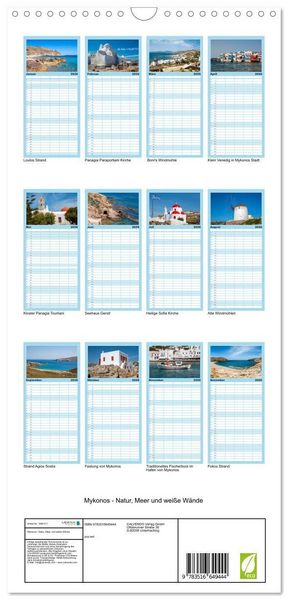 Produktbild: Familienplaner 2026 - Mykonos - Natur, Meer und wei&szlig;e W&auml;nde mit 5 Spalten (Wandkalender, 21 x 45 cm) CALVENDO