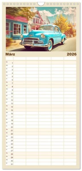 Produktbild: Familienplaner 2026 - Amerikas rollende Legenden &ndash; Retro-Design trifft Nostalgie mit 5 Spalten (Wandkalender, 21 x 45 cm) CALVENDO