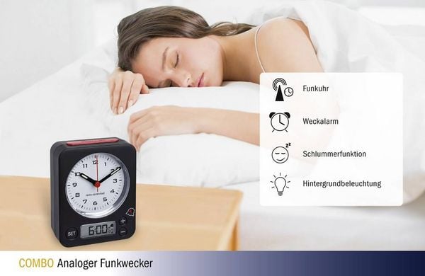 Produktbild: TFA Analoger Funk-Wecker mit digitaler Alarmeinstellung COMBO