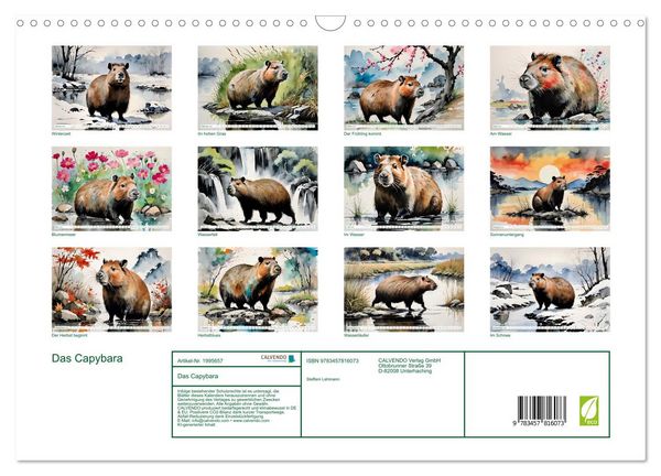 Produktbild: Das Capybara (Wandkalender 2026 DIN A3 quer), CALVENDO Monatskalender