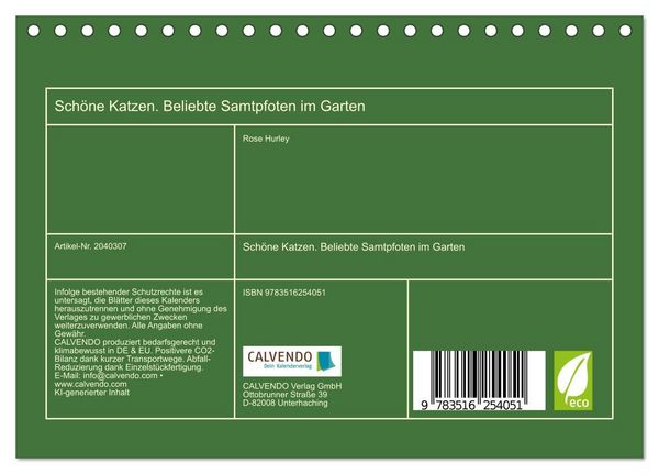 Produktbild: Sch&ouml;ne Katzen. Beliebte Samtpfoten im Garten (Tischkalender 2026 DIN A5 quer), CALVENDO Monatskalender