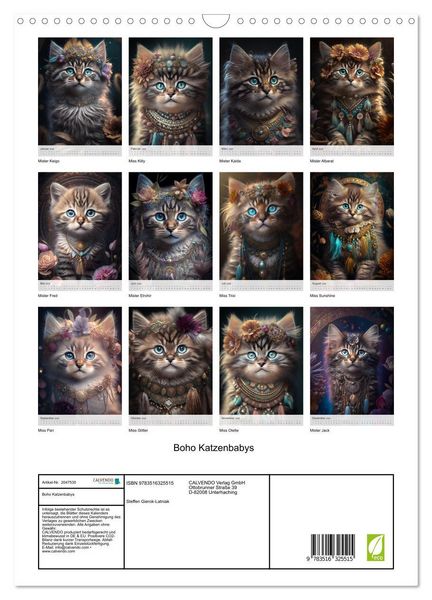 Produktbild: Boho Katzenbabys (Wandkalender 2026 DIN A3 hoch), CALVENDO Monatskalender