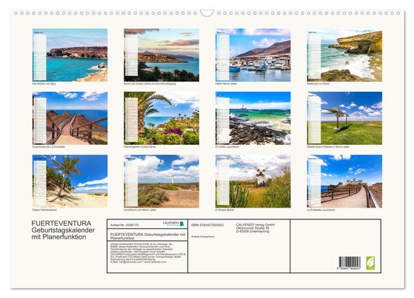 Produktbild: FUERTEVENTURA Geburtstagskalender mit Planerfunktion (Wandkalender 2026 DIN A2 quer), CALVENDO Monatskalender
