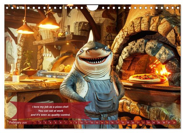 Produktbild: Funny charming animals as pizza chef (Wall Calendar 2026 DIN A4 landscape), CALVENDO 12 Month Wall Calendar