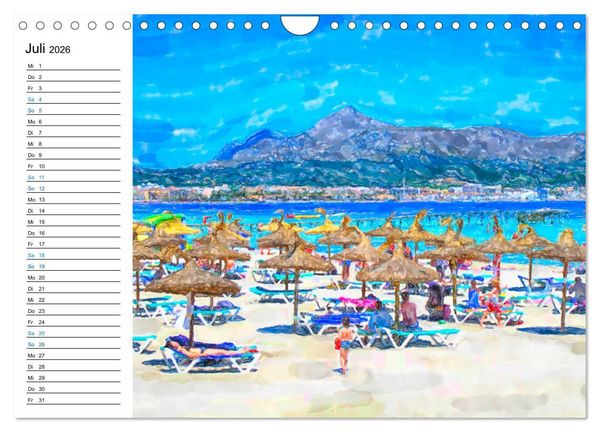 Produktbild: Mallorca - Impressionen in Aquarellfarben (Wandkalender 2026 DIN A4 quer), CALVENDO Monatskalender
