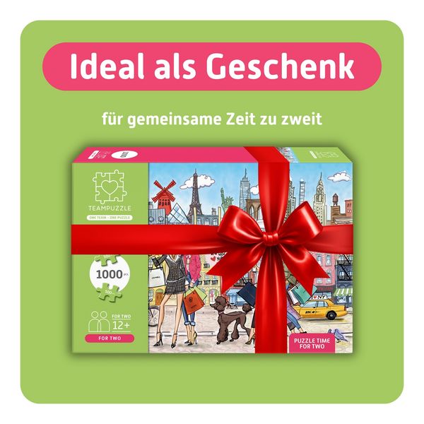 Produktbild: TEAMPUZZLE &ndash; Paris x New York &ndash; 1000 Teile &ndash; Erwachsenenpuzzle f&uuml;r zwei Personen